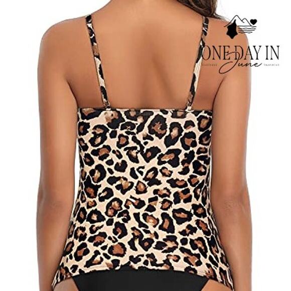 Tempt Me High Neck Leopard Tankini Swimsuit Size M - Picture 2 of 7